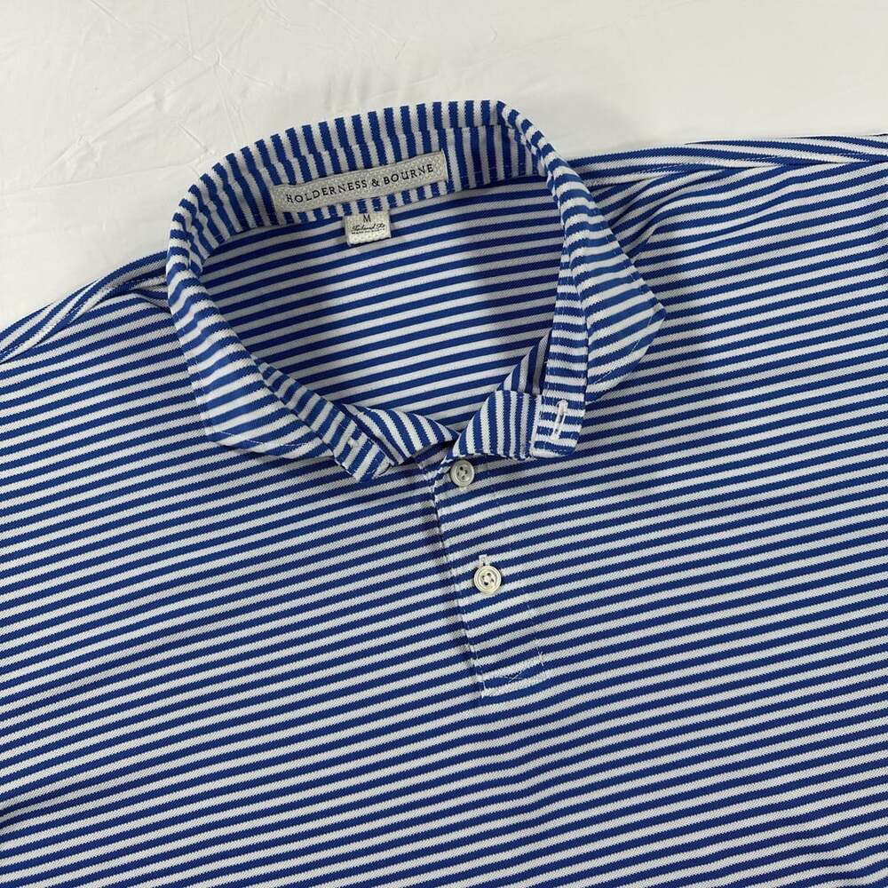 Holderness & Bourne Blue and White Striped Tailored Fit Polo Shirt Size M